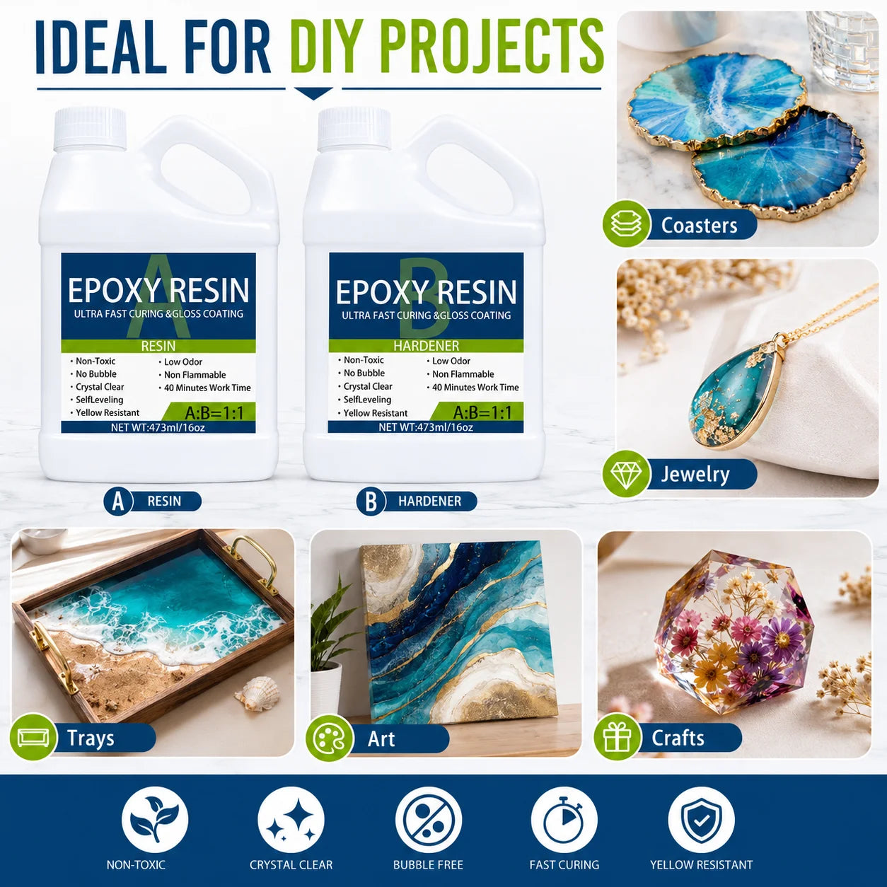 Kit Résine Époxy Transparente – Moulage, Bijoux et Créations Déco