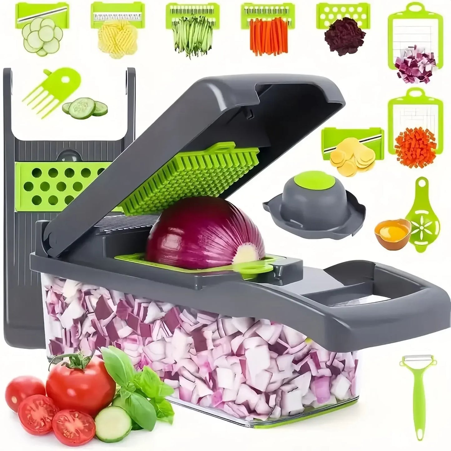 Remplace le long titre AliExpress par celui-ci :
Coupe-Légumes Multifonction Tout-en-Un – Mandoline & Hachoir Premium