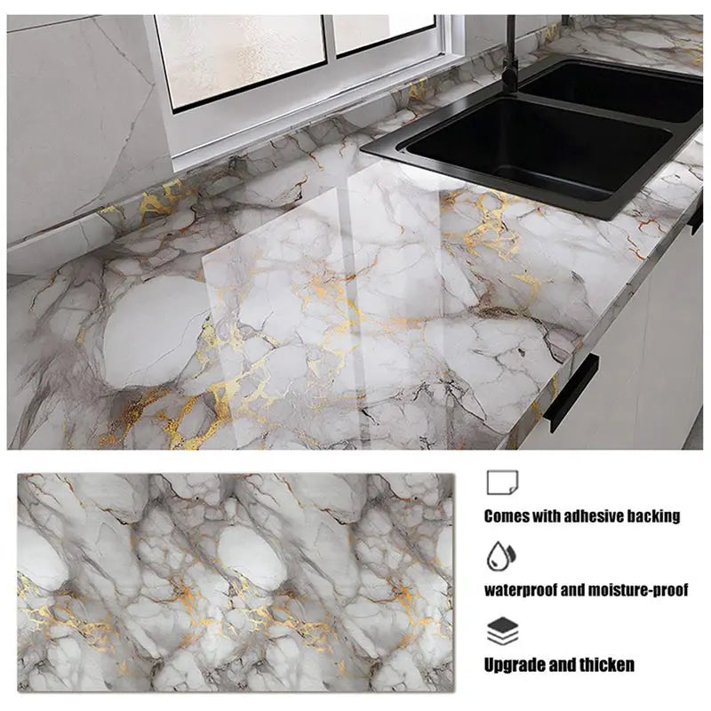 Papier Peint Adhésif Effet Marbre – Revêtement Imperméable pour Meubles et Cuisine