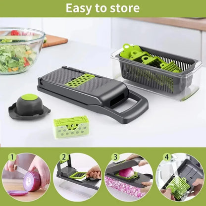 Remplace le long titre AliExpress par celui-ci :
Coupe-Légumes Multifonction Tout-en-Un – Mandoline & Hachoir Premium