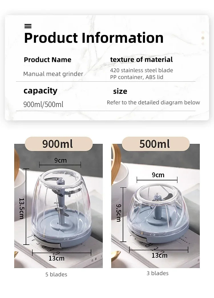 500ML Manual Meat Mincer Garlic Chopper Rotate Garlic Press Crusher Vegetable Onion Cutter Kitchen Cooking  Food Chopper