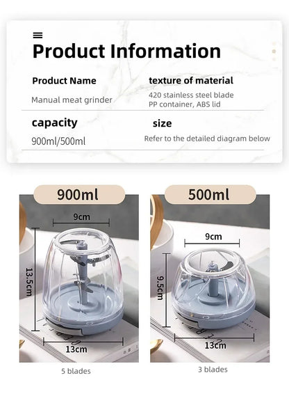 500ML Manual Meat Mincer Garlic Chopper Rotate Garlic Press Crusher Vegetable Onion Cutter Kitchen Cooking  Food Chopper